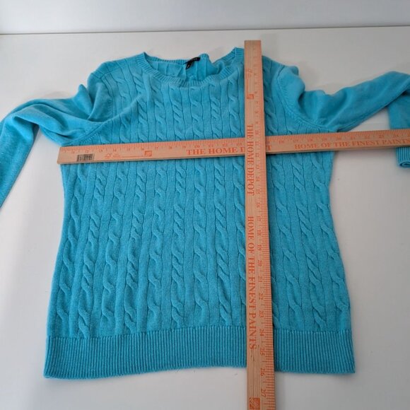 Talbots Button Cuff Cable Knit Tweed Sweater Womens Size XL Blue Lambswool Blend - Picture 7 of 9